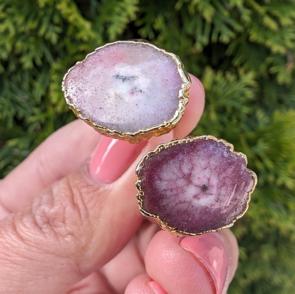 Artisan Handmade In Morocco Adjustable Boho Chic Double Geode Gold Ring Size 10 - Picture 6 of 8